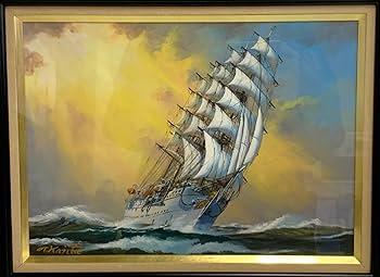 Amazon.co.jp: 梶田達二 初代海王丸 旭日洋々 油彩画 絵画 美術品 自然